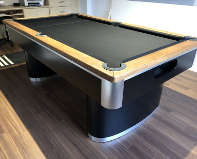 Oval Pedestal Contemporary English Pool Table - Black Cloth