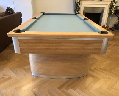 Oval-Pedestal-Contemporary English Pool Table - Oak Finish