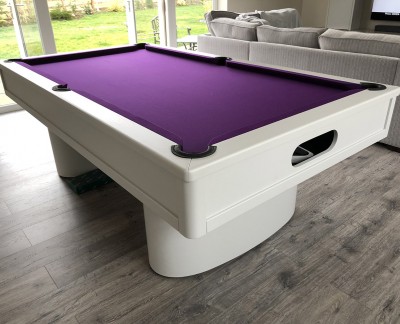 Oval Pedestal Contemporary English Pool Table - Purple Cloth