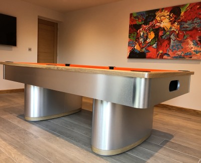 Oval Pedestal Contemporary English Pool Table - Orange Cloth