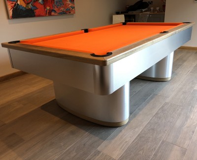 Oval Pedestal Contemporary English Pool Table - Orange Cloth