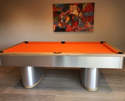 Oval Pedestal Contemporary English Pool Table - Orange Cloth