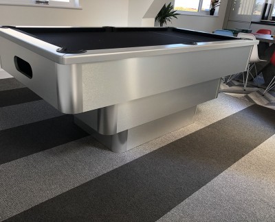 Tiered Contemporary English Pool Table - Silver Cushion Rail