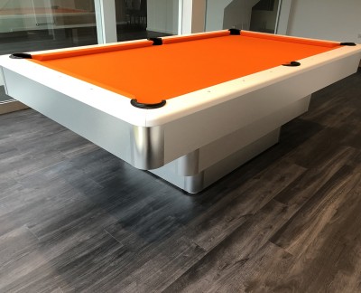Olhausen Maxim Pool Table - Brushed Aluminium and Orange Cloth