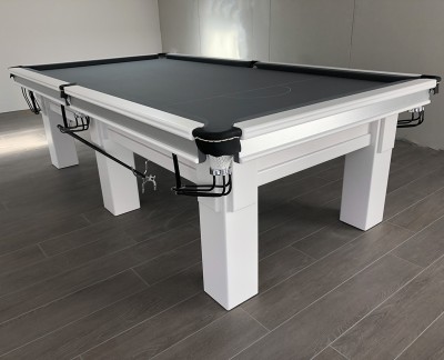 Connoisseur 9ft Snooker Table in White with Silver Grey Cloth