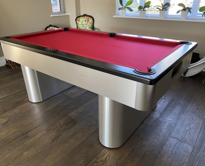 Pedestal Contemporary English Pool Table - Brushed Aluminium Finish