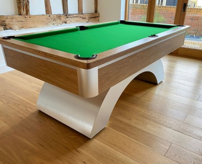 Arched Contemporary English Pool Table - Brushed Aluminium with Oak