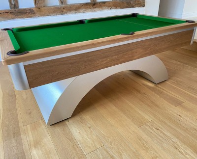 Arched Contemporary English Pool Table - Brushed Aluminium with Oak
