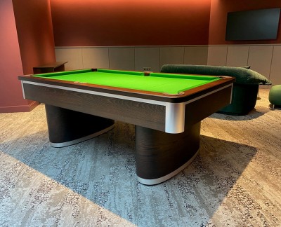 Oval Pedestal Contemporary English Pool Table - Green Cloth