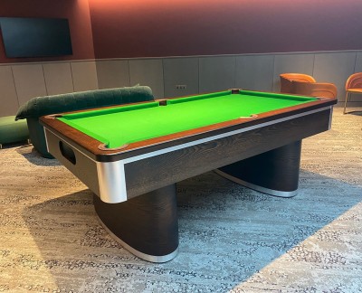 Oval Pedestal Contemporary English Pool Table - Green Cloth