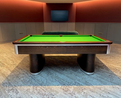 Oval Pedestal Contemporary English Pool Table - Green Cloth