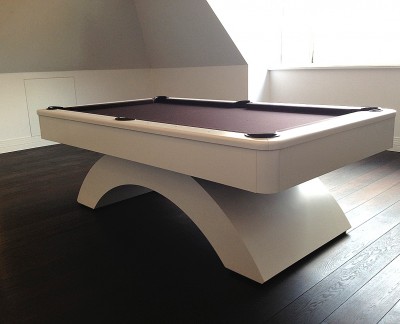 Olhausen Waterfall Pool Table in Satin White with Chocolate Cloth